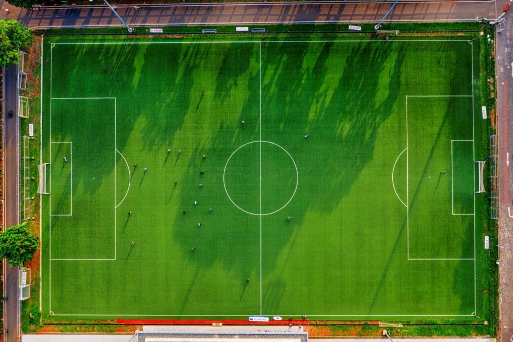 bird s eye view of a soccer field